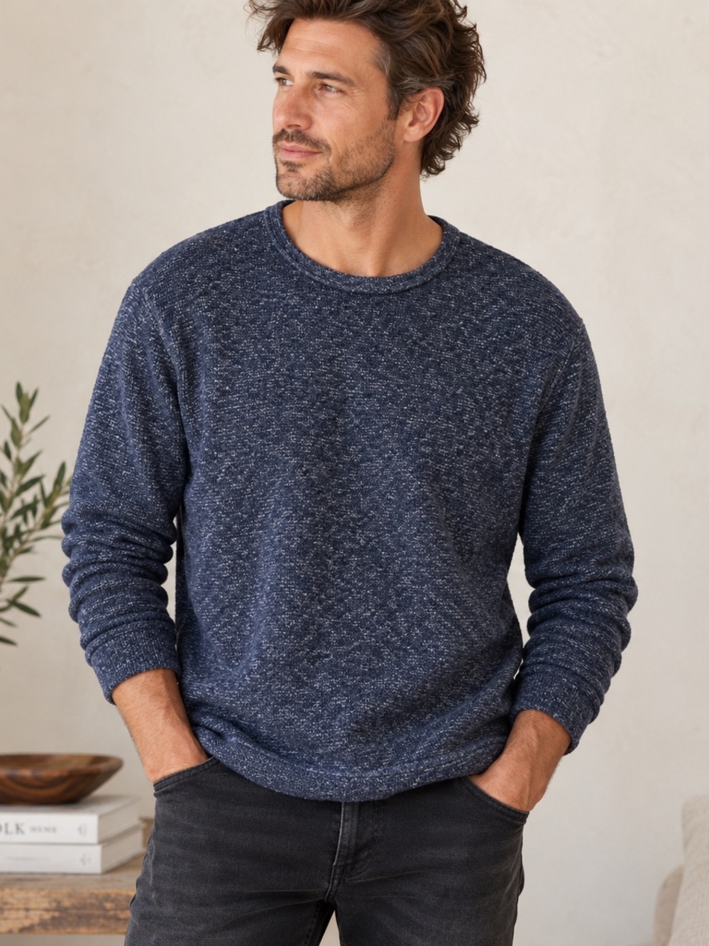 Minimum Heavy Textured Navy Crewneck Sweater